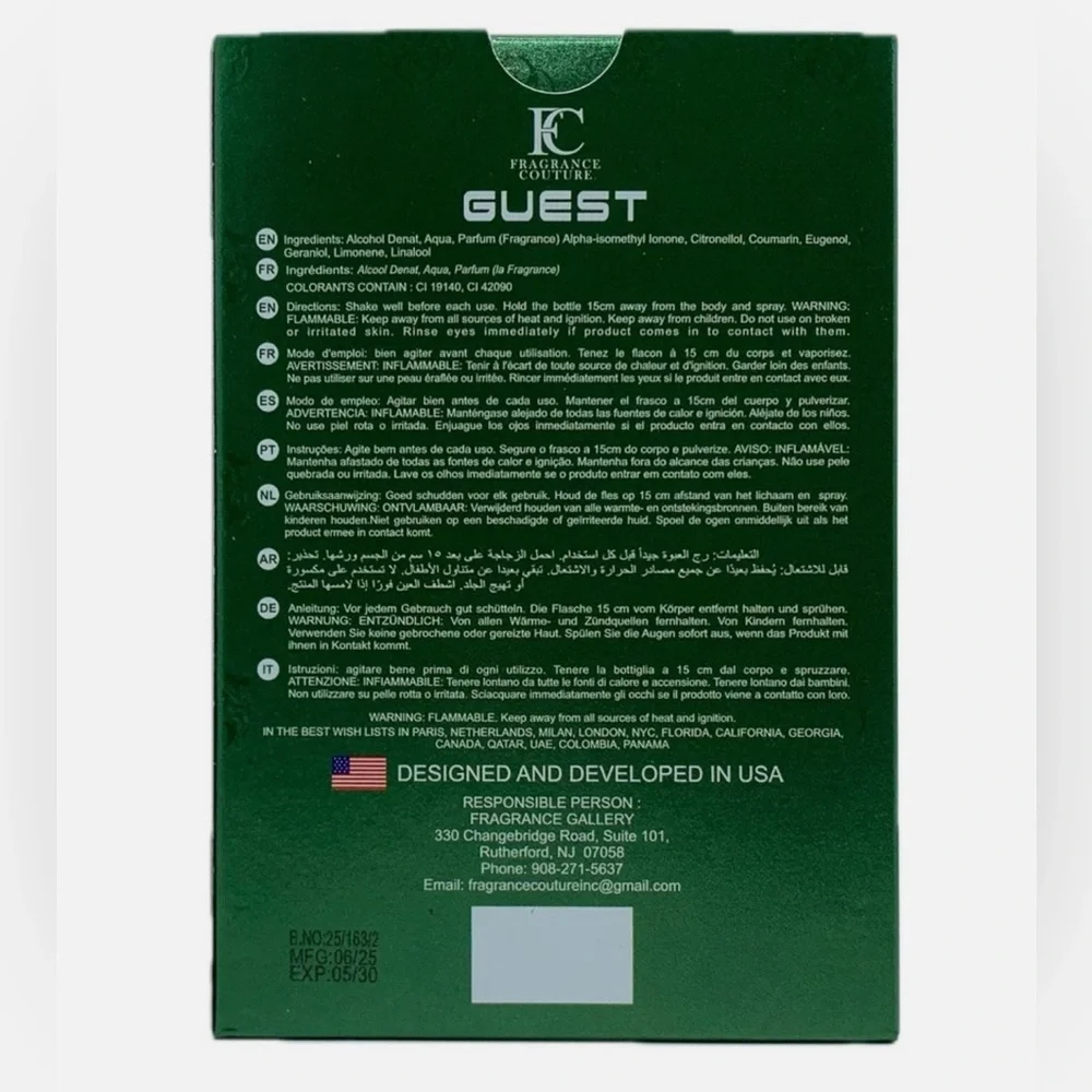 Guest Eau de Parfum for Men 3.4 fl oz / 100 ml Spray By Fragrance Couture